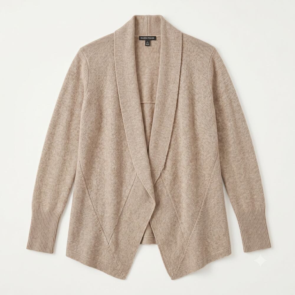 Eileen Fisher Wool Yak Blend Shawl Cardigan Sweater Taupe Brown Womens Medium